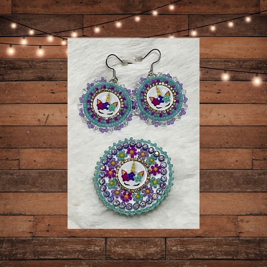 Unicorn Beaded Earring and Phone Grip set