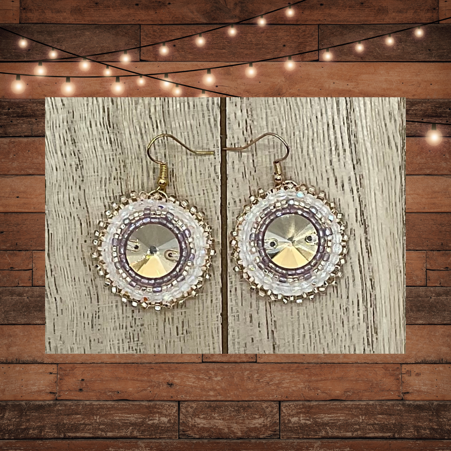 Beaded Earrings-Gold and Amethyst