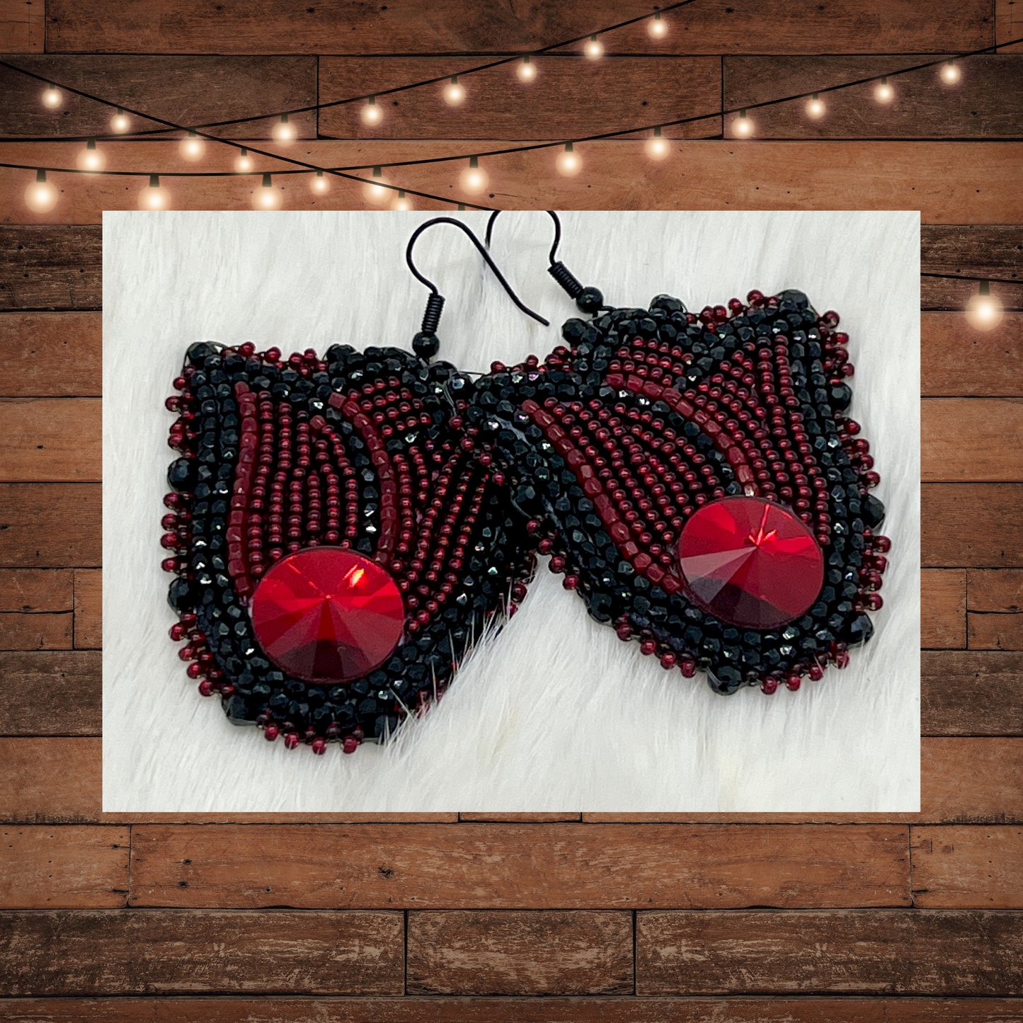 Beaded Ruby Red tulip earrings