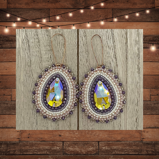 Beaded Earrings-Gold and Amethyst