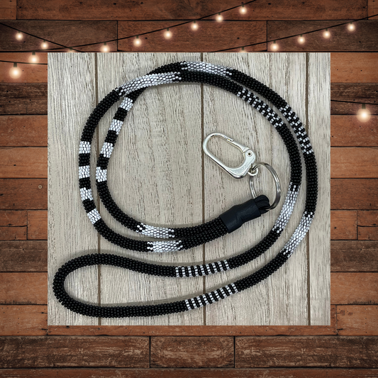 Beaded Lanyard-Black, white and gray